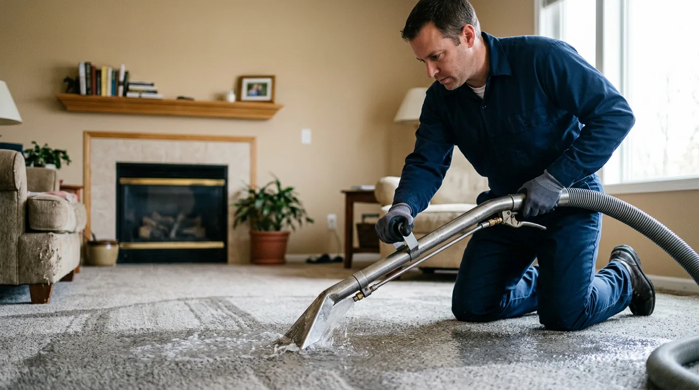 Water damage restoration technician working near Roseville, IL